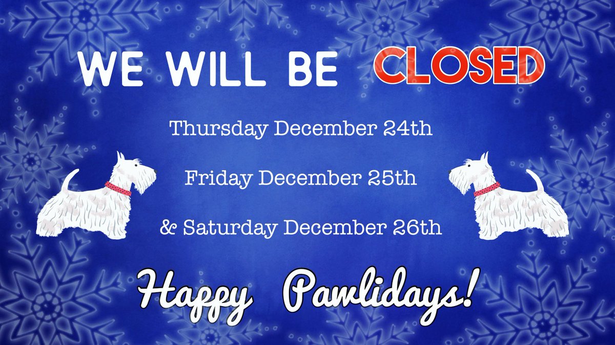 ClassyClipNY's tweet photo. ❄️ Just a friendly reminder that we’ll be closed for the holidays! 🤍

🐾 Normal business hours will resume on Monday December 28th. 🐩

✨ HAPPY PAWLIDAYS! ✨ https://t.co/OlfiDf16DS