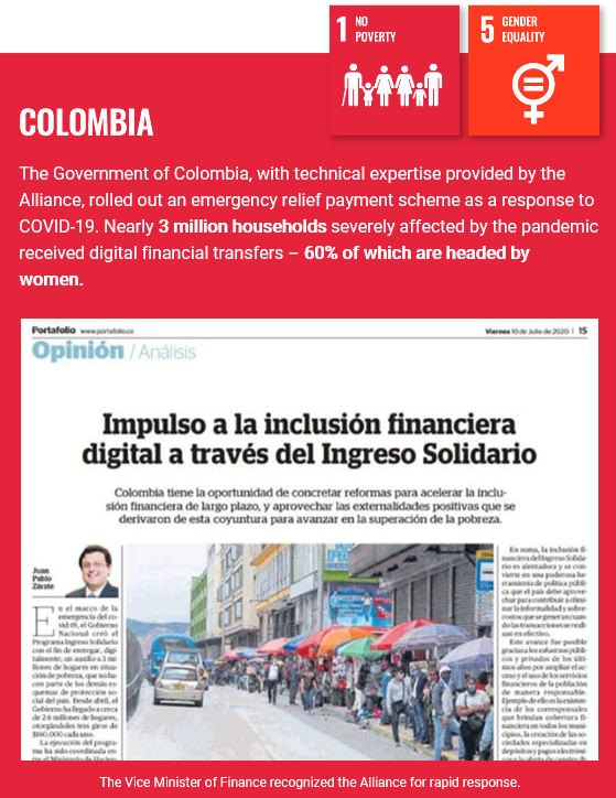Colombia provided digital financial transfers to 3mn families affected by  #COVID19. We worked with the government to roll it out & apply our responsible  #digitalpayments guidelines to reach 1mn families who used  #mobilemoney for the 1st time. http://ow.ly/E9br50CTKzj&nbsp; #SDG1  #SDG5