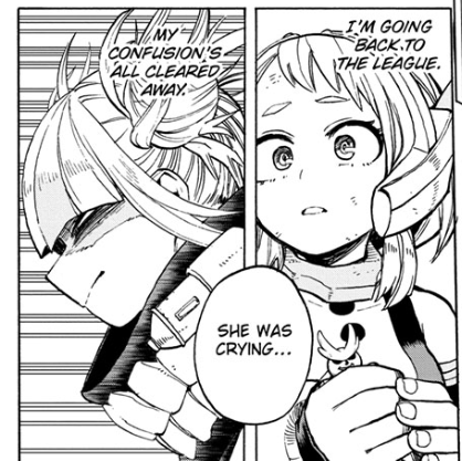 I think seeing Toga cry is going to send Uraraka to a similar thought process as Deku's current conundrum. "They looked like they needed help, but should I help them?" This may even lead to them confiding in each other at some point down the line to throw the shippers (me) a bone