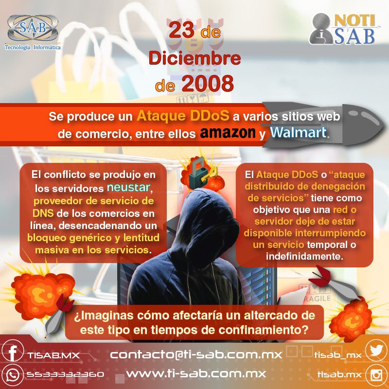 TISAB_MX's tweet photo. Excelente miércoles🙂😉un día como hoy es perpetrado un ataque DDoS a Amazon y Walmart🤔📝😉👍👇
#efemeride #undiacomohoy #notadeldia #tips #asesoría #notisab #noti_SAB #TISAB #TI_SAB @TISAB_MX @TISAB.MX #proyectos #antivirus #seguridadinformatica #Diciembre #teasesoramos https://t.co/RFkaZKTLQD