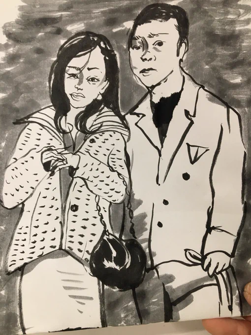 今日のかっ飛ばし昼休みスケッチは
クリスマスだけど情婦とィ夜の帝王みたいな絵です。難しかった!
申し訳なくて出典が描けないです。 