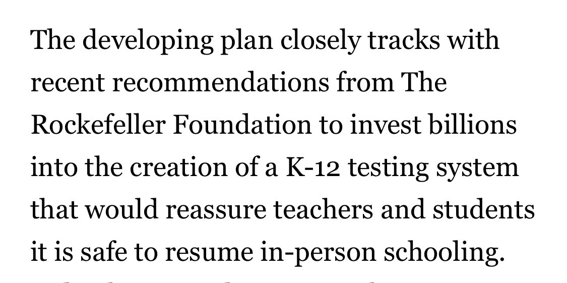 Apparently, the school reopening plan hinges on investing billions of federal dollars—at the urging of the lab lobby—to “reassure” teachers by forcing students and staff to test “at least” once per week... https://www.politico.com/news/2020/12/23/biden-frequent-testing-reopen-schools-coronavirus-450280