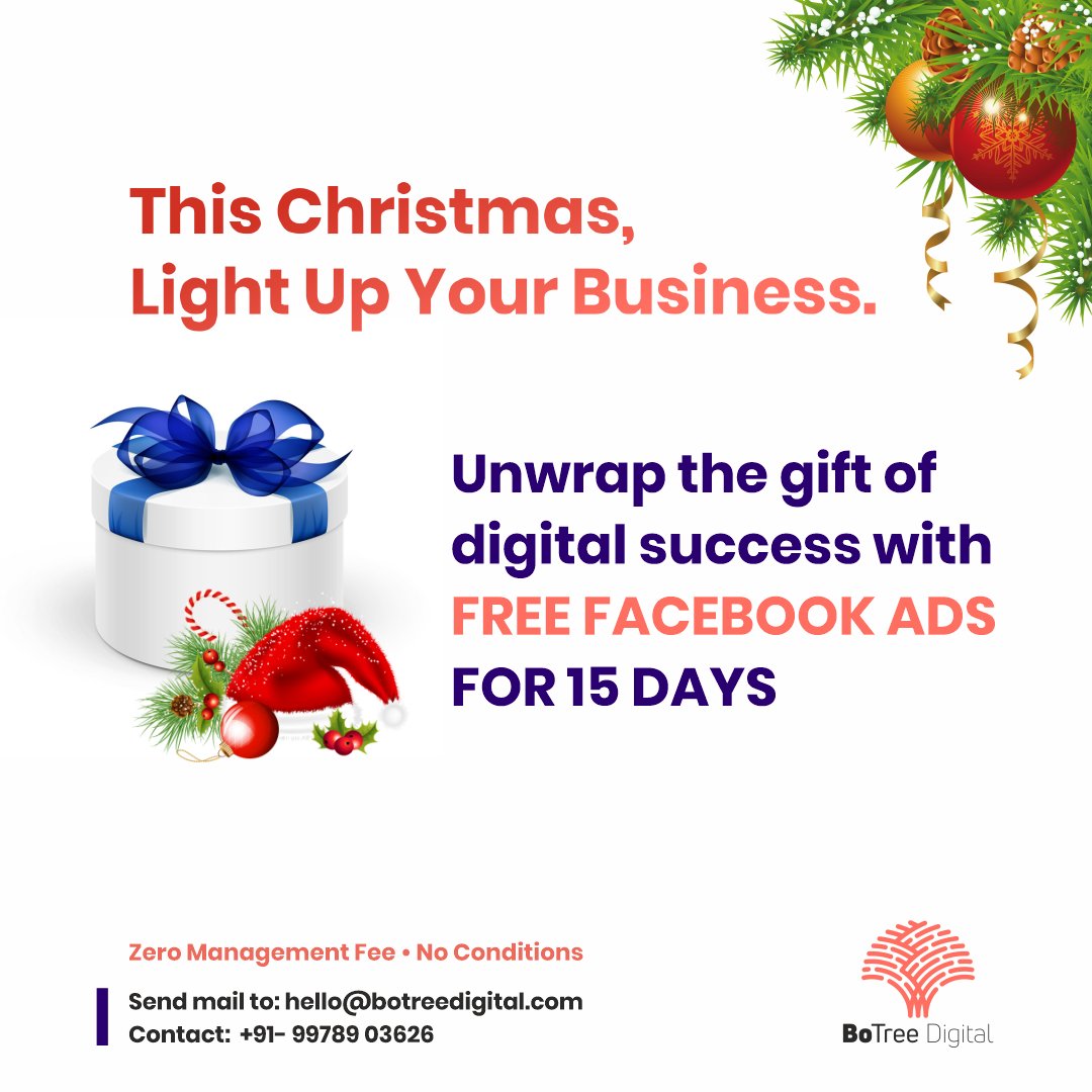 BoTreeDigital's tweet photo. Get ready to avail the BIGGEST CHRISTMAS OFFER! Contact us today and enjoy free facebook ads for 15 days!
#Christmas #Christmas2020 #Christmasgiveaway #gifts #digitalgiveaway #merrychristmas #christmastime #christmasgifts #BoTreeDigital #marketingtips https://t.co/NRKlpF2Wj6