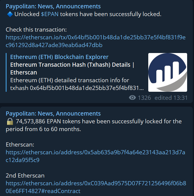 5)  $EPAN EconomicsCirculating Supply - 12.6mVery low marketcap gemFair distributionTeam and other token locked from 6 months to 5 years.The locking Smart Contract has been audited also.