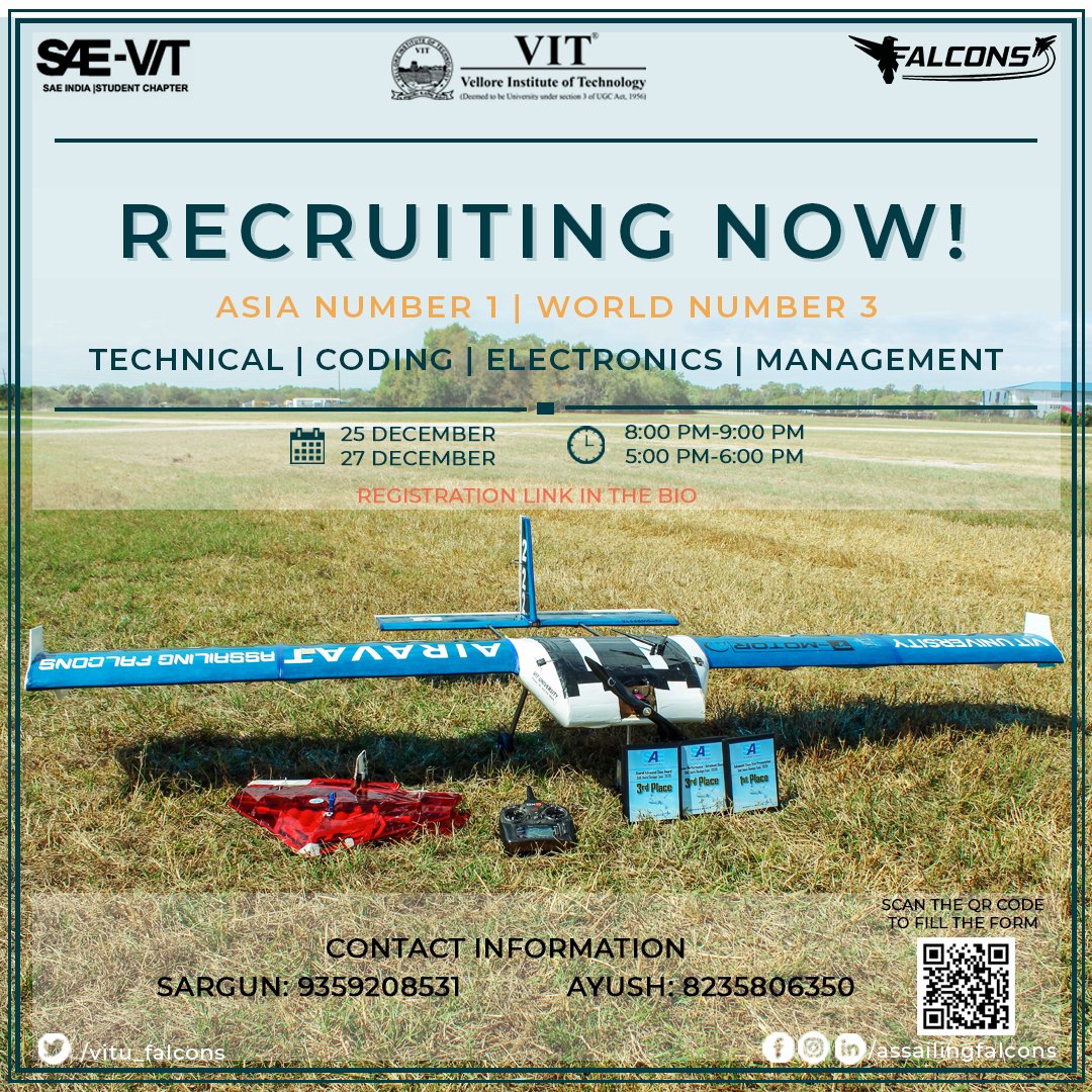 vitu_falcons's tweet photo. Not filled the form yet!!! Go ahead and fill it before it's too late!!!
Recruitment form link- https://t.co/cqiZmYtOQc
#flyfromwithin #saevit #assailingfalcons #recruitment #aviation #aerodesign #advancedclass #RCplane #studentteam https://t.co/lUrF3tvSIJ