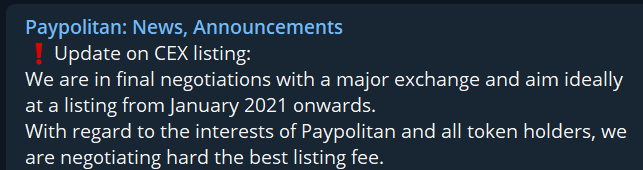 8) Exchange Listing - $$EPAN team is in close contact with Binance and Coinbase along with other exchanges since last few years.Team has confirmed a listing on a Tier 1 exchange from Jan 2021 - Mostly First week Jan.
