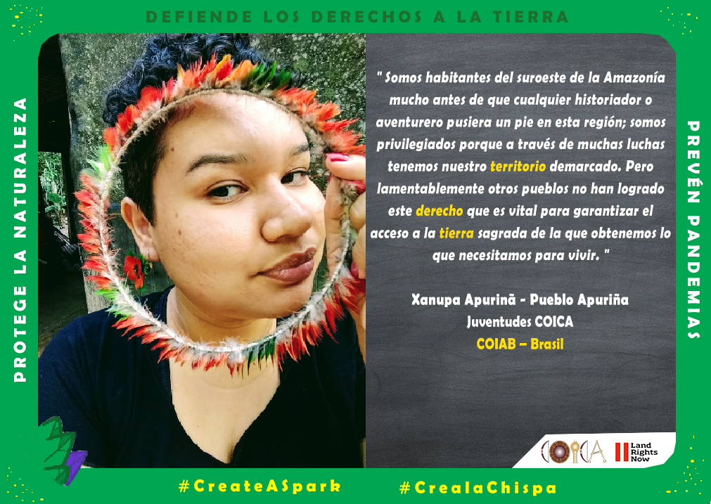 'Somos fortunados porque a través de muchas luchas tenemos nuestro territorio demarcado....vital para  garantizar acceso a la tierra sagrada de la que obtenemos lo que es necesario para vivir'

@CoiabAmazonia #Brasil #CreaLaChispa #DerechosALaTierraYa #CreateASpark
#DemarcaçãoJá