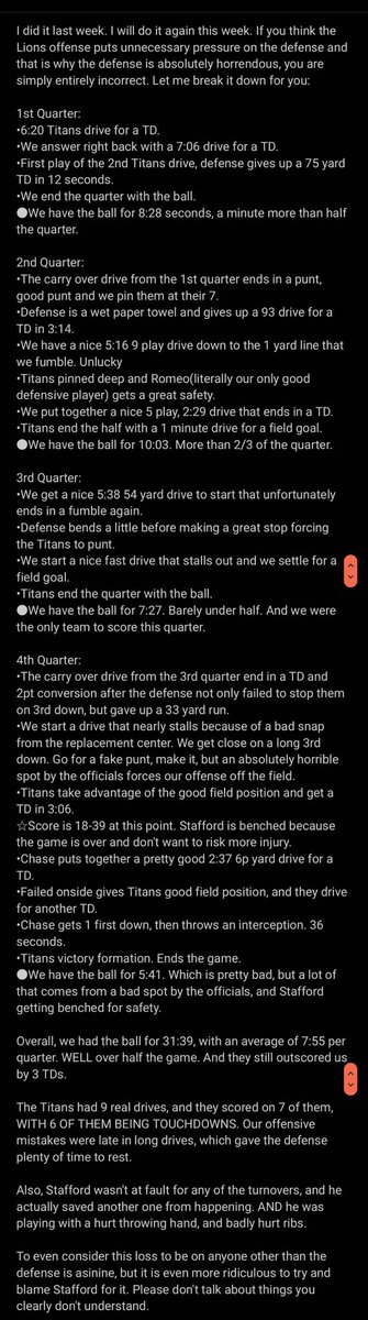 @SumptionEDM @VBunteDavid @BikiniBootyGoon @thecheckdown @Lions @PFF_Sam I am glad you recognize it wasn't Stafford fault, but it wasn't the offenses fault even a little. It was entirely on the defense being totally unable to make a stop. This was a reply to someone else a few days ago, so you can ignore the last 2 parts.