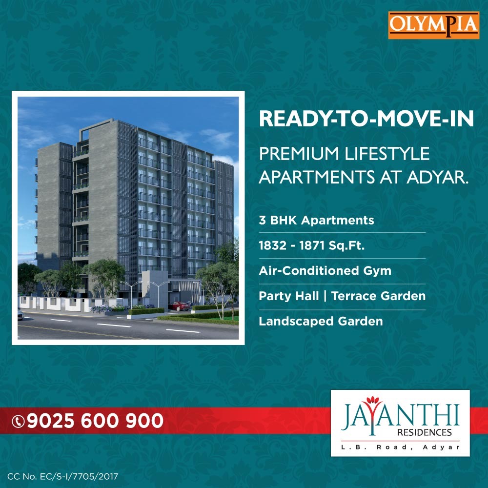 OlympiaGroup's tweet photo. READY-TO-MOVE-IN. PREMIUM LIFESTYLE APARTMENTS AT ADYAR.
✅ 3 BHK Apartments
✅ 1832 to 1871 Sq. Ft.
✅ Air-conditioned Gym
✅ Party Hall
✅ Terrace Garden
✅ Landscape Garden

For More Details Call - 9025600900 Visit: https://t.co/hROff1sBQM

#OlympiaGroup #JayanthiResidences https://t.co/iFg6ZUoZwO