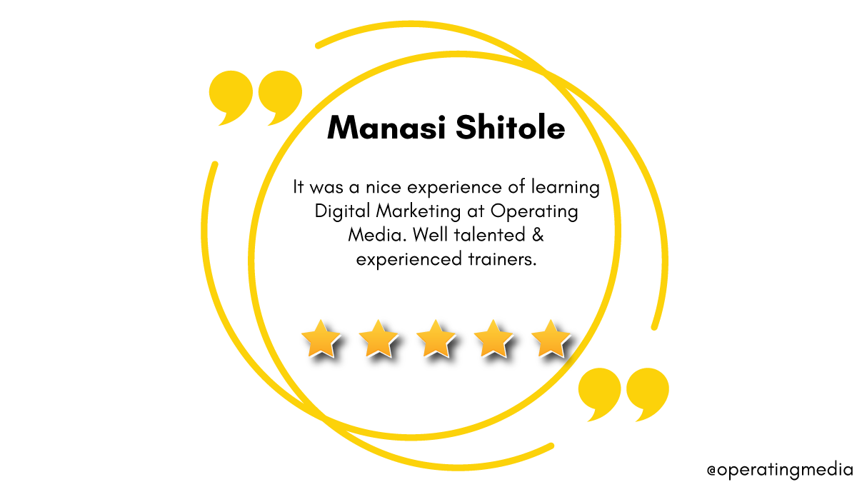 OperatingMedia's tweet photo. Our alumni Manasi Shitole, who choose Operating Media to start her Digital Marketing Career has shared her valuable feedback with us. Thank you, Manaso Shitole, for your kind words.
.
.
#digitalmarketing #testimonial #student #alumni #studenttestimonial #review #operatingmedia https://t.co/M643AyefTH