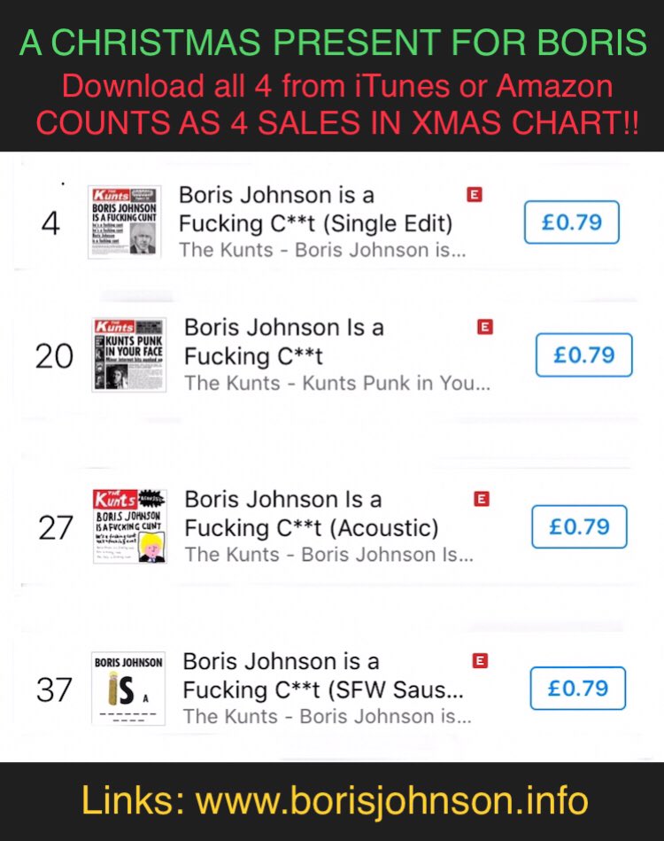 Lots of #BorisJohnson in iTunes Top 40!! #XmasNo1 #ChristmasNumber1 borisjohnson.info