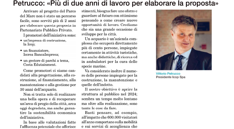 ConfindustriaUd's tweet image. Parco del mare di #Trieste, il presidente #Icop Petrucco: "Più di 2 anni per elaborare la proposta" | "Il nostro obiettivo è quello di aprire la #struttura al #pubblico nel 2024" @il_piccolo #infrastrutture #investimenti @gruppoiccrea #Costa #Edutainment @camcomvengiulia