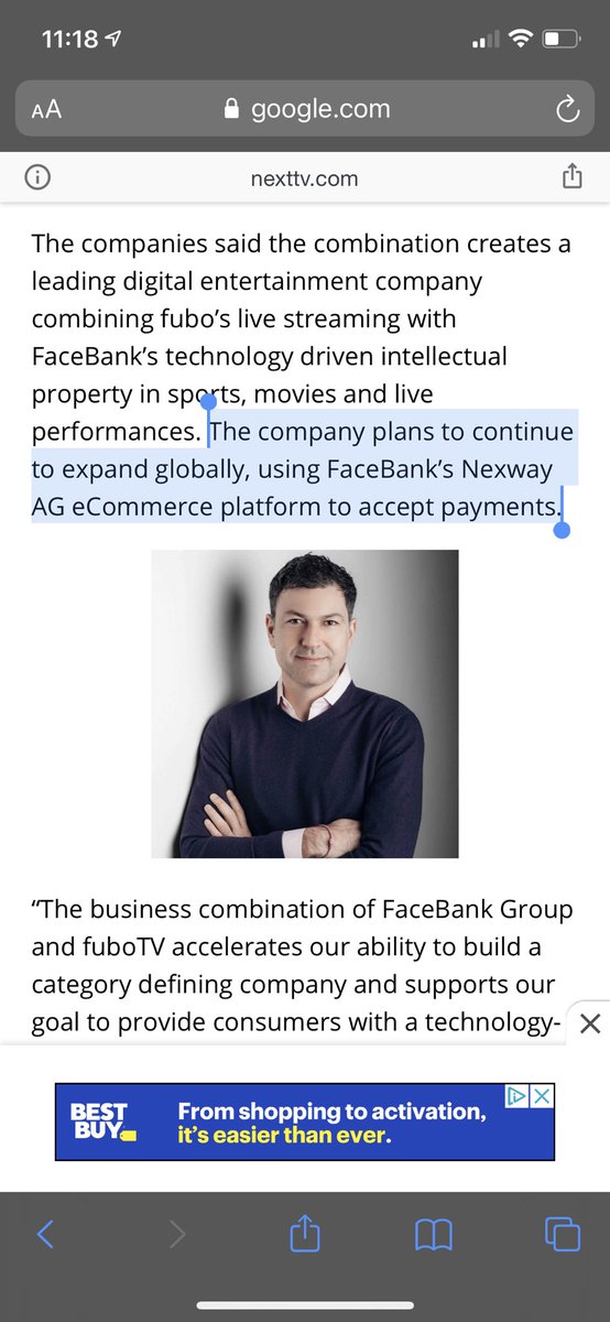 8) upon facebanks acquisition of  $fubo a big reason that was pumped about the value was Facebanks ownership of an entity named nexway AG which had an e-commerce subscription platform that was highly touted and 3 months later  $fubo just sold it for a loss...