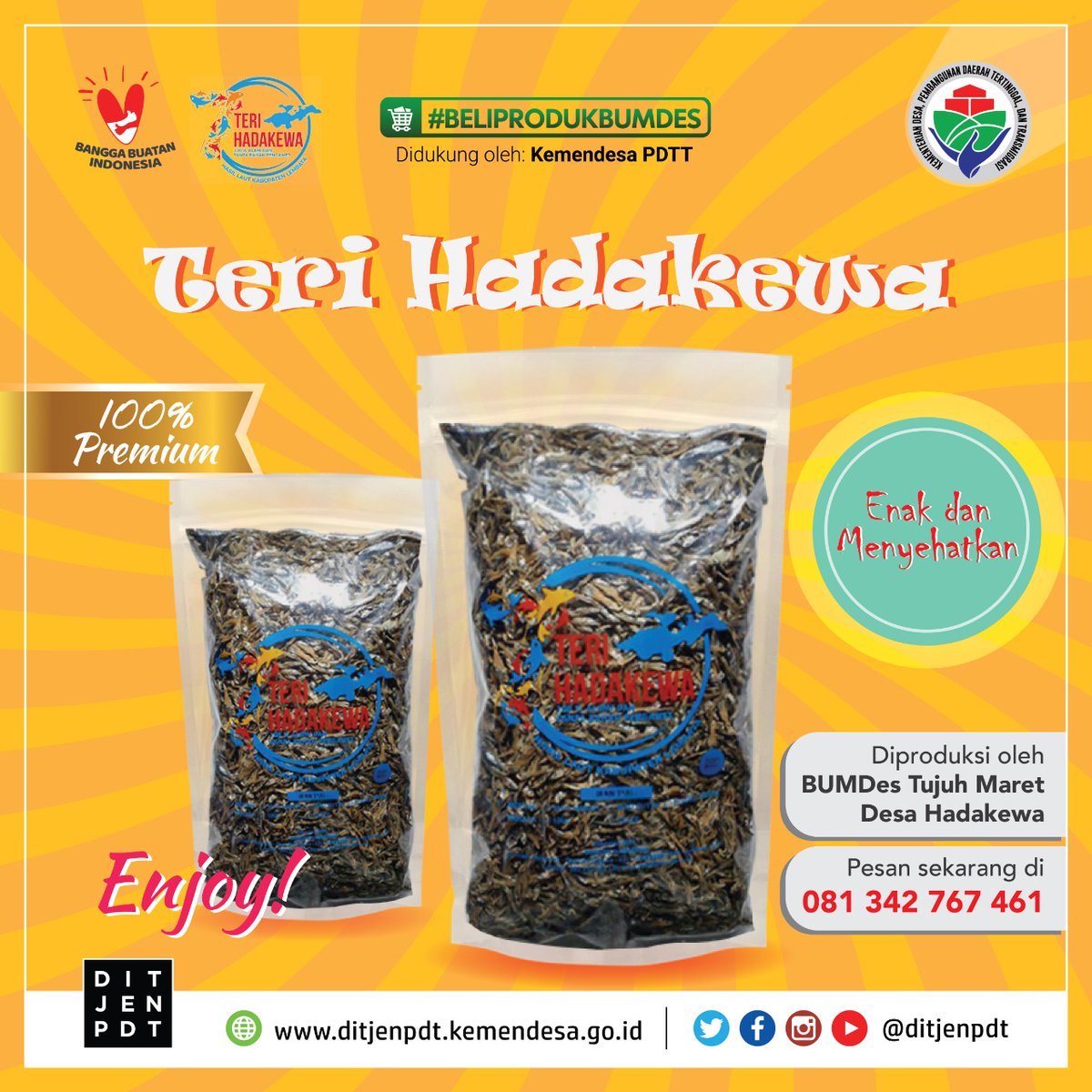 IklamDj's tweet photo. BUMDes Tujuh Maret yang terletak di Desa Hakadewa, Kab. Lembata memproduksi Teri dalam Kemasan yang diproses secara alami tanpa bahan pengawet.

Teri Hadakewa dijual seharga Rp. 25.000 untuk kemasan isi 250 gram.

Untuk pemesanan silahkan hubungi 081342767461. https://t.co/QHzQqf9f2d