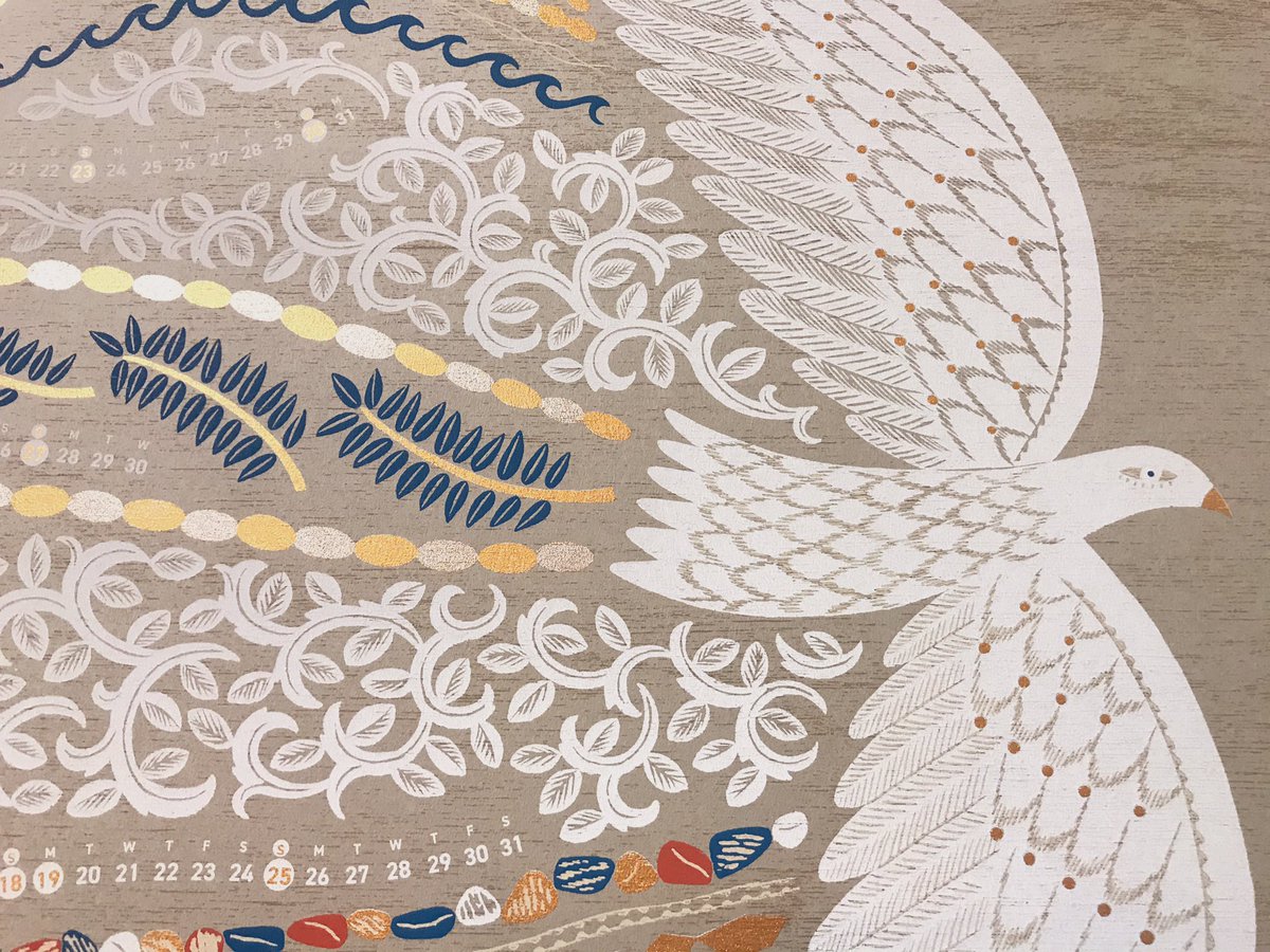 千海 博美 お仕事 三機工業 株 さんの21年カレンダーのイラスト を担当しました B1サイズのシルクスクリーンポスターです テーマは 五行興隆 木火土金水の気流を悠然と飛ぶ白い鳥を描きました