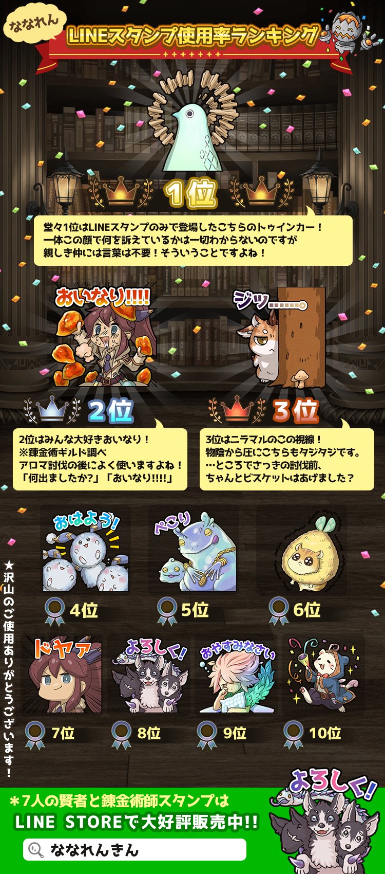 ７人の賢者と錬金術師 Lineスタンプ使用率ランキング公開 発売から三週間が経過した現在の使用率を公開いたします お気に入りスタンプの気になる順位は ぜひ 画像をタップして結果をチェックしてみてくださいね まだ持っていない方はこちらから