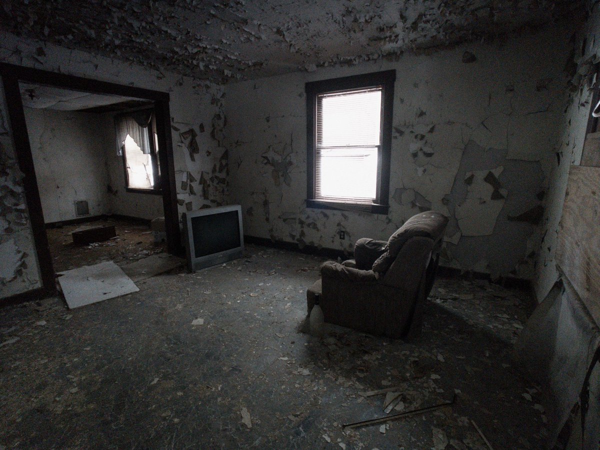 Between the weight of the years and seasons and the occasional vandalism of local teens these houses have been open to the elements for the better part of a decade. And the other thing is that many haven't been cleaned up and are as they were hurriedly left years ago.