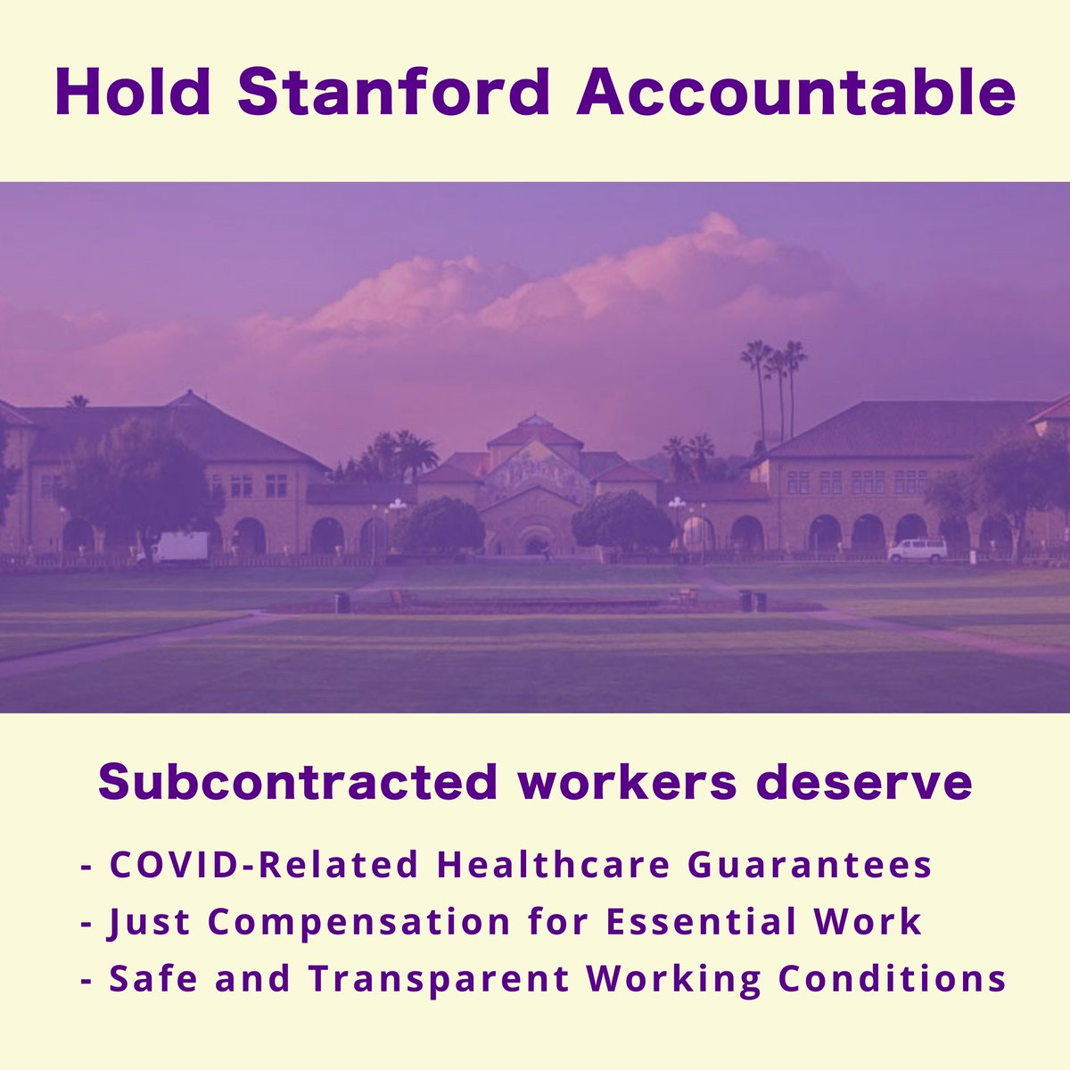 those botched COVID vaccinations were only the beginning

<a href="/Stanford/">Stanford University</a> *aggressively* undermines the safety of essential workers w/ unsafe working conditions + punitive testing protocols

institutions fail us. but we don't have to fail each other. donate 💜✊🏽 venmo.com/stanfordswr