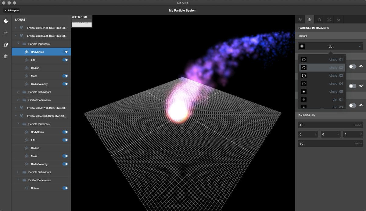 RohanDeshpande_'s tweet photo. Say hello to #Nebula https://t.co/pT3o2xSqw9 and the open source library that powers it #threenebula https://t.co/bYwtbFMW9c - a fully featured particle system designer/engine for the web. Read the full release notes here https://t.co/U8fj9gnA1V #javascript #threejs #reactjs https://t.co/w1BNSgCtBe