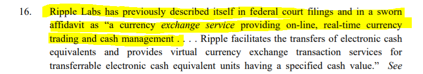 But if that’s not enough confirmation for you, Ripple has also been legally sworn in federal court, and through the department of justice, under direct requirement from the US Treasury, as a currency exchange service, based on its selling and transmission of virtual currency XRP: