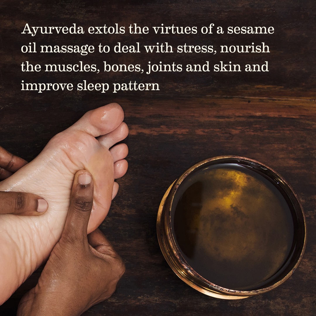 SoulTree_In's tweet photo. In Ayurvedic terms, Sesame Oil balances Vata dosha. Vata is the principle that governs ‘movement’ in the body. It controls the nervous system and is quick, light, cold, rough and moving. 

#SoulTree #Rootedingoodness #truthinside #AyurvedawithSoulTree https://t.co/92V8p1wtYX