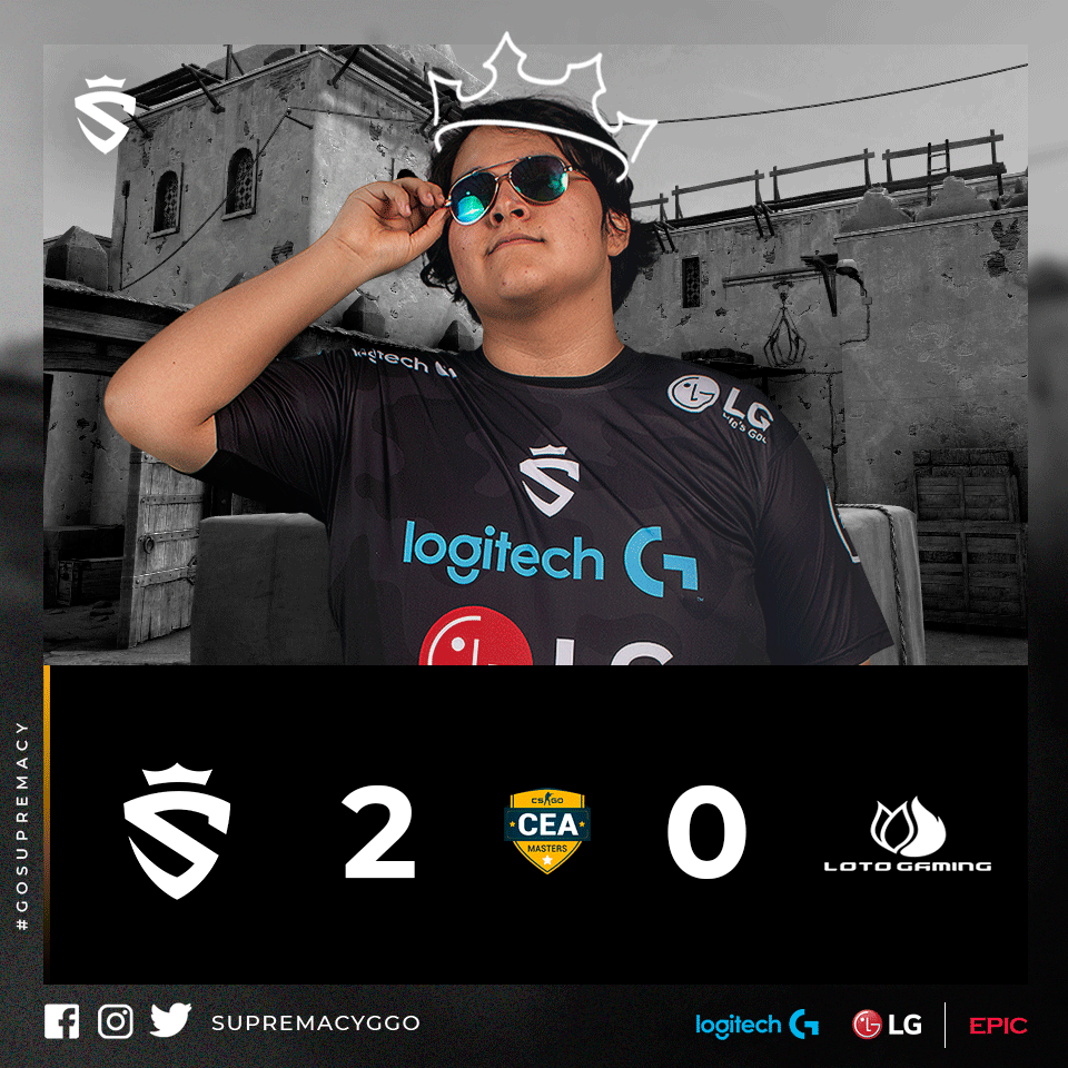supremacyggo's tweet photo. #CEAMasters

¡ESTAMOS EN LA FINAL! 👑

Suprem@s, conseguimos el pase a la final de la CEA Masters 2020 al vencer a la escuadra @LotoGaming  por 2 - 0 🔥🔥🔥

Estamos seguros que saldremos a ganar el siguiente partido para quedarnos con el título del torneo 💪 https://t.co/UrwiriQJvI