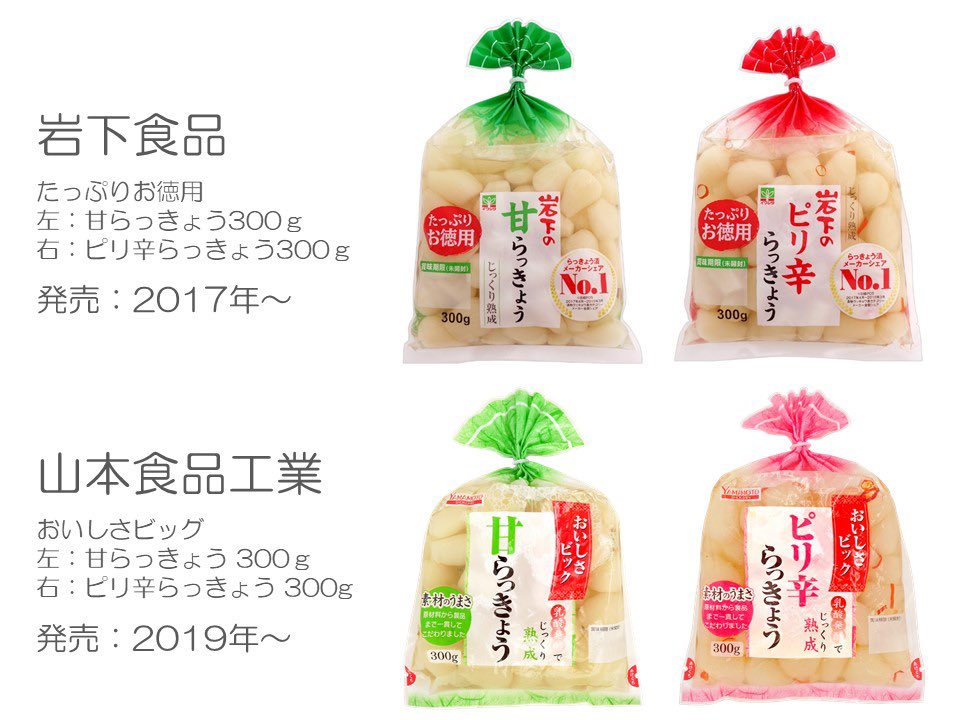 結果的に似たのではなく、似せようとデザインしたのは明白でしょう！「岩下の新生姜」も「岩下のピリ辛らっきょう」も、私達が産み大切に育てたブランドを、かすめ取るようなことを、いつまでも許しておけないです。他にも紅生姜とかもそっくりのがある💢

いい加減やめてくれないか。お客様に迷惑だ！