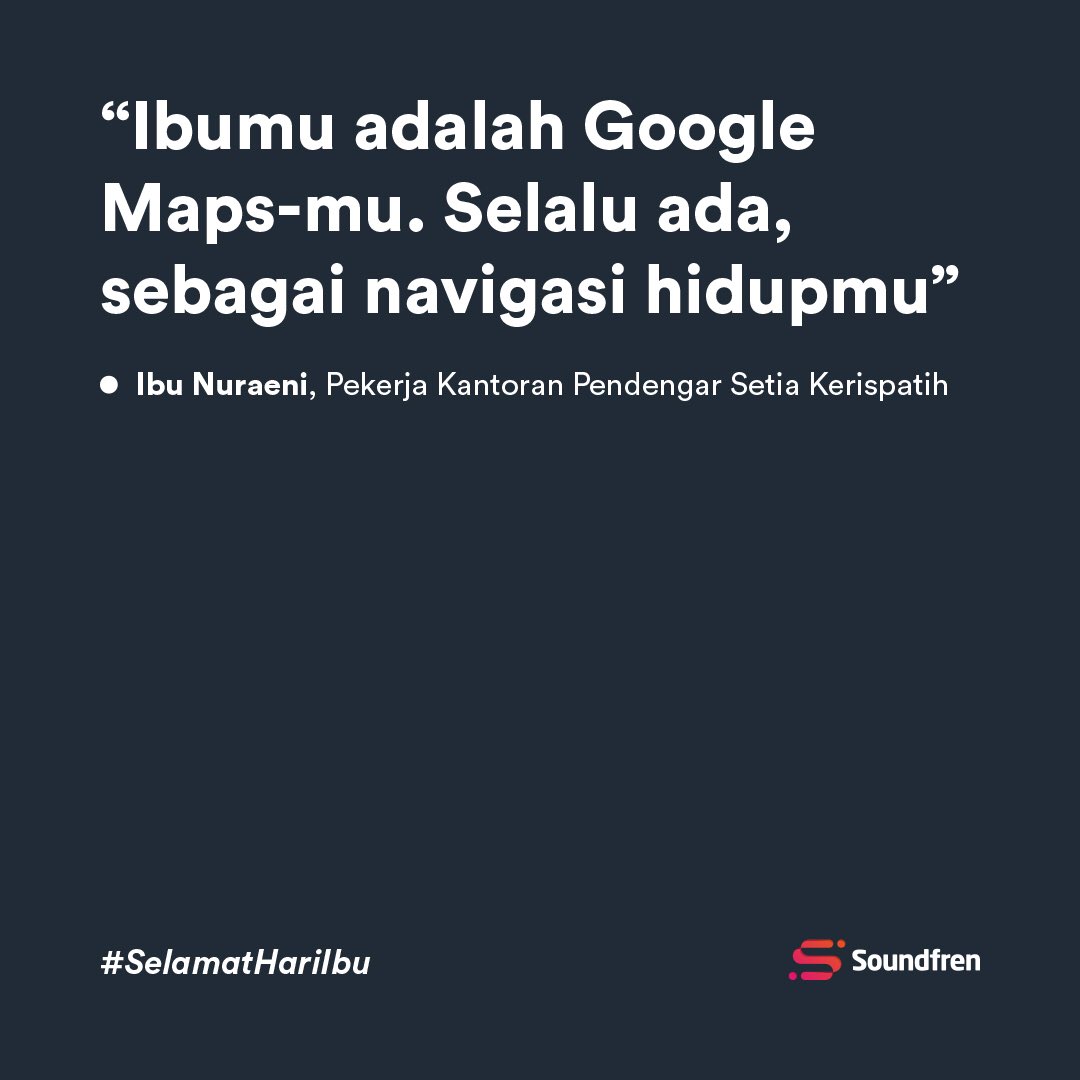 soundfren's tweet photo. Fren, jangan lupa doa ibu sepanjang jalan! Selamat Hari Ibu buat para ibu di manapun berada. Absen dulu dong, siapa nih yang udah ngucapin Hari Ibu buat ibunya hari ini?
#SemudahItu bermusik dengan #Soundfren https://t.co/Ooo4pdKLMR