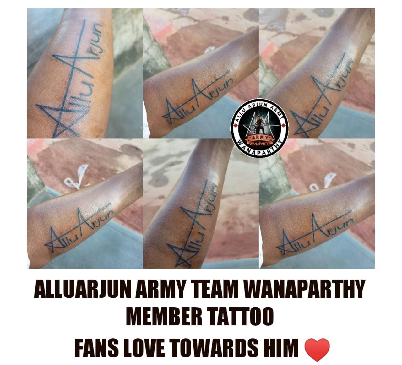 TeamAKAAFA Kolar unit member bunny shivu arayshiva tattooed  alluarjun Annas pic on his left arm Our unconditional love towards Allu  Arjun Anna  By All Karnataka Allu Arjun fans Association  Facebook