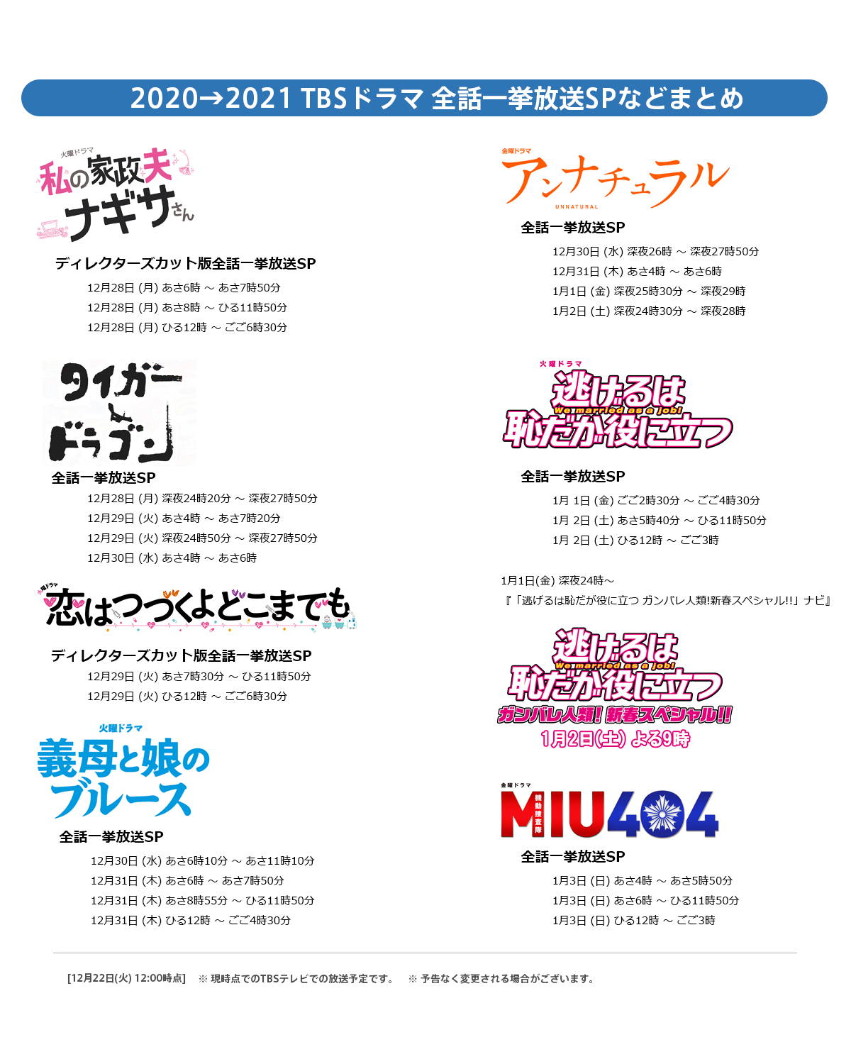 Tbs 年末年始のドラマ一挙放送spなどをまとめました Tbsでの放送予定になります Tbs T Co Yx4egbxdb4 Twitter