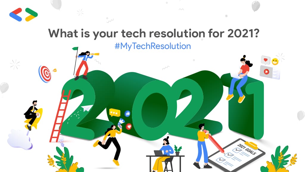 GoogleDevsIN's tweet photo. As we gear up for the year 2⃣0⃣2⃣1⃣, we would love to know your tech resolutions.😃
Comment and tell us about your plans, goals, or future projects for the new year, before December 27th, using #MyTechResolution 🎯📝
(Psst... we'll feature the best ones on our page!)🤩 https://t.co/WjQZ286UAH