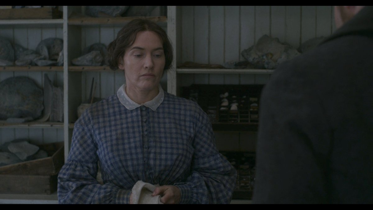 A scientist questions the artist about  #Ammonite:Dr. Lisa White  @lisatoafault asked: how did Francis Lee  @strawhousefilms create Mary Anning's workshop?Lee stressed both Anning's untidiness & the assistance of Paddy Howe  @FossilWorkshop—all fossils in the film come from him.