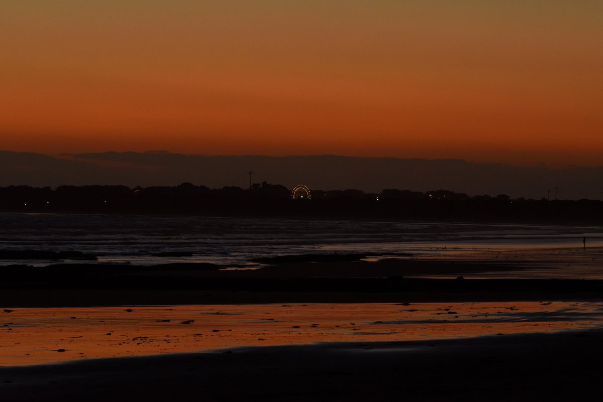 scape366's tweet photo. #scape366.com 357 - A wet section of the #beach at #oceangrove, #reflecting a beautiful #bronze hue from a striking #dusk #sky. The #lights of a #ferriswheel coming alive against the incoming #darkness, over at #barwonheads #duskscape https://t.co/dsr333vLH7