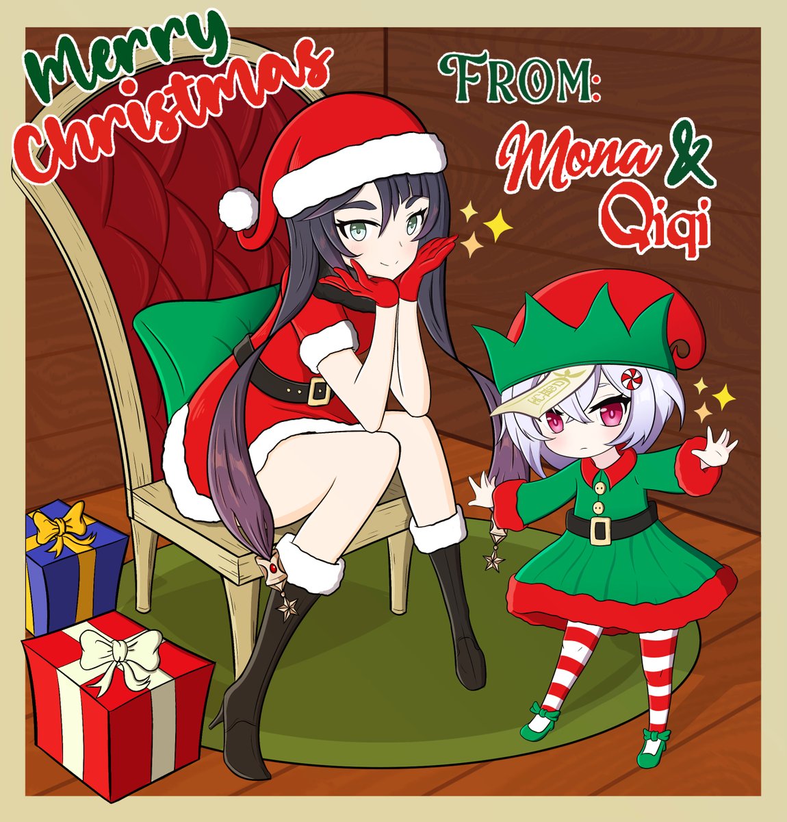 Santa Mona &amp; Elf Qiqi #GenshinImpact #GenshinWinter