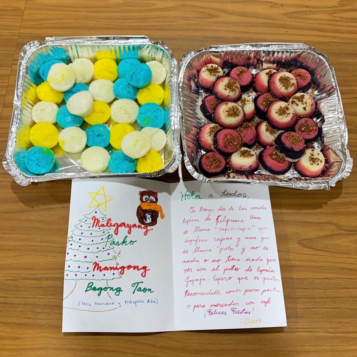 CarmelitasVila's tweet photo. La nostra assistent de conversa, Claire, ens ha explicat avui com se celebra el Nadal al seu país, Les Filipines i ens ha dut dos postres tradicionals filipins.  Moltes gràcies, Claire! #English #EnglishAssistant #Secundària #Carmelites #AcíEstic https://t.co/w91HliL1Nj