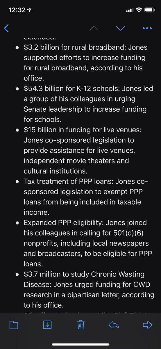 Josh_Moon's tweet photo. The following things are part of the latest CARES Act stimulus bill. All of these things - ALL OF THEM - are things @DougJones worked on, usually in a bipartisan setting. It's a fucking disgrace we're replacing this guy with Tommy Tuberville. https://t.co/a8RSqlIBFf