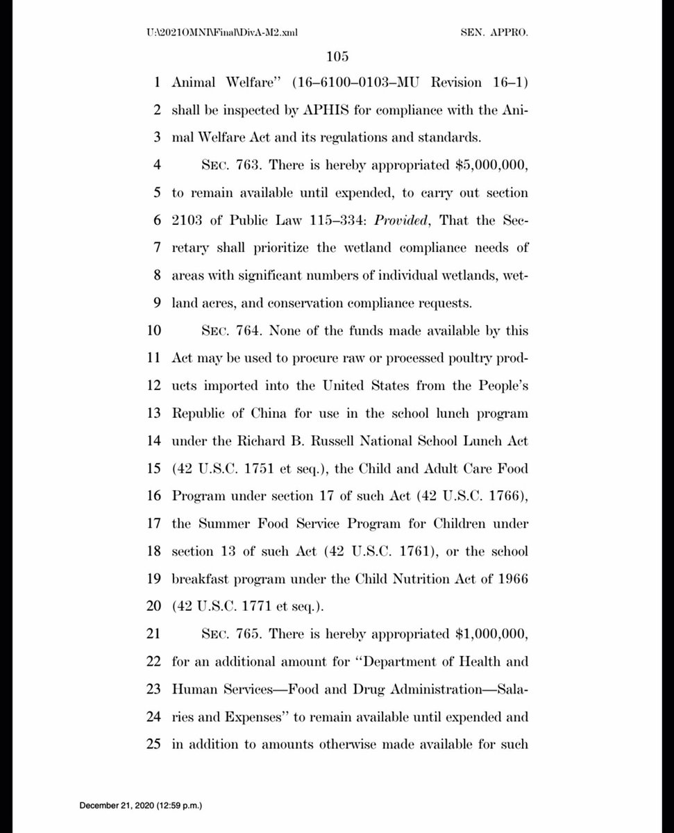 Starting off with a rather bizarre one towards the very beginning. Lines 10-20, mention the fact that we can’t use poultry from China in school lunches? This is very strange and I have no clue as to why it was added into this bill...