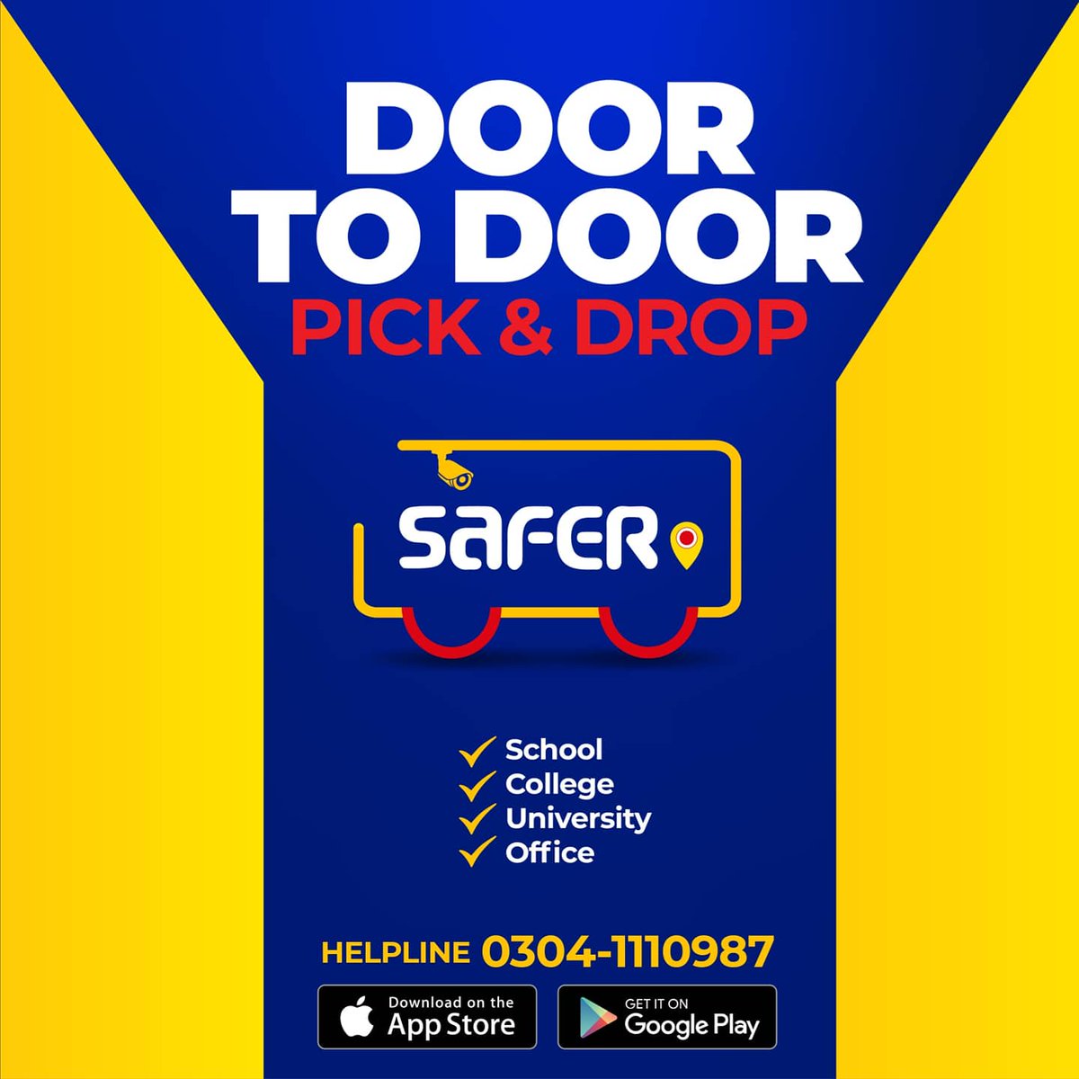 SaferOfficialpk's tweet photo. Na Qatar Na Intezaar. Safer provides door to door pick and drop service monthly. No need to wait at bus stops, we shall be picking you up from the comfort of your home. To Ab #FikarNaheenSaferKaro #SaferKarachi #SaferOffice #SaferUniversity #SaferCollege #SaferSchool https://t.co/z5MQcPEzN6