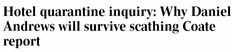 This childish headline is only addressed in the final sentence of the article. Does  @EwinHannan know how to title an article correctly? #auspol  #springst  #hotelquarantine  #thisisnotjournalism