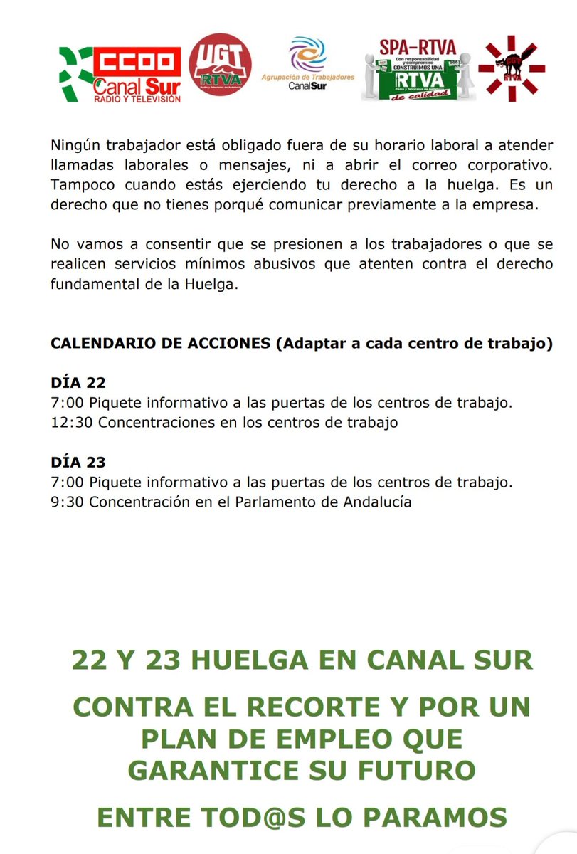 Toda mi solidaridad con los trabajador@s de @canalsur en estas jornadas de #HuelgaCanalSur porque #OtraRtvaesPosible #DefiendeCanalSur @Comunica_FSCA @ccoortva @fscCCOOhuelva