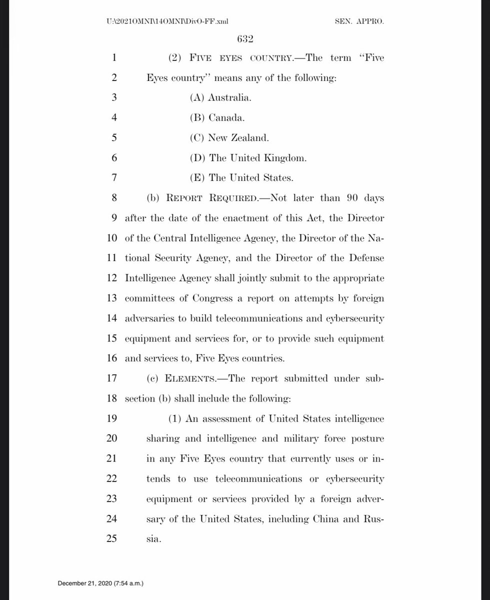 This is the big one that jumps out to me... They included “Five Eyes” where it goes on to state that it will share intelligence/military force with any five eyes country that uses or intends to use cyber security/ telecommunications INCLUDING CHINA and RUSSIA! (Lines 19-25)