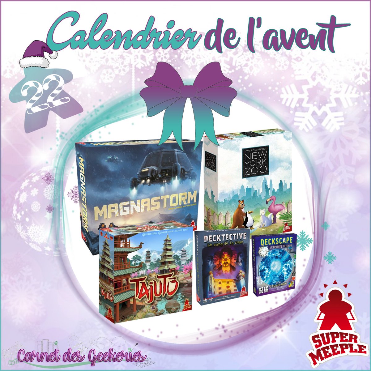 _Hina___'s tweet photo. 🎅 #CONCOURS 🎄𝐂𝐚𝐥𝐞𝐧𝐝𝐫𝐢𝐞𝐫 𝐝𝐞 𝐥'𝐀𝐯𝐞𝐧𝐭 🎁
 🌟𝐒𝐔𝐏𝐄𝐑 𝐋𝐎𝐓 𝐍°𝟏🌟

On dévoile la case Super Meeple aujourd'hui !

🎁A gagner : Magnastorm, New York Zoo, Tajuto, Decktective &amp; Deckscape

🎄 RT + Follow @_Hina___ &amp; @SuperMeeple
  
🌟 Fin le 29/12 🇫🇷🇧🇪
#j2s #bgg https://t.co/wdUYrokv2j