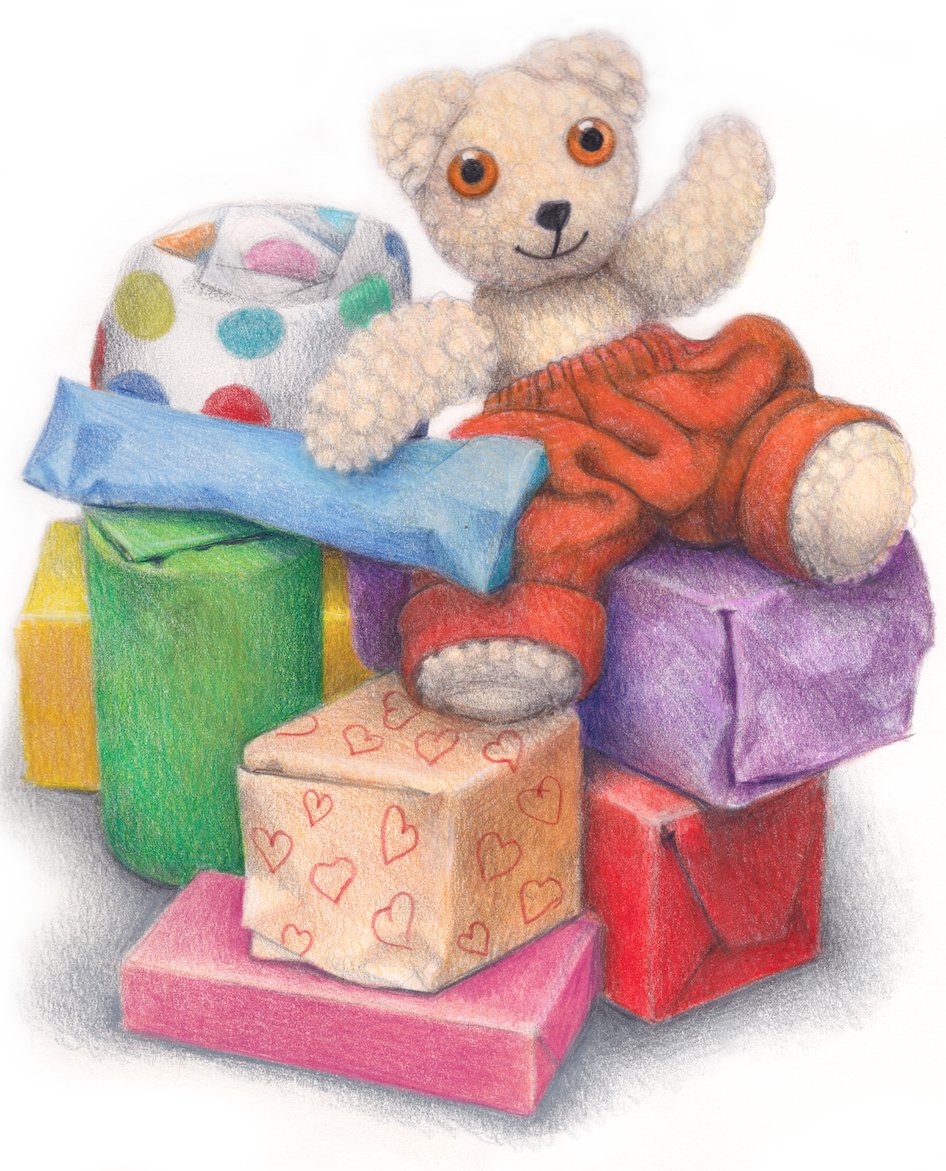 #OldBearAdventCalendar No 22. A last bit of wrapping for Little Bear. I wonder what is in those parcels! #presents #bears #HappyChristmas #AdventCalendar