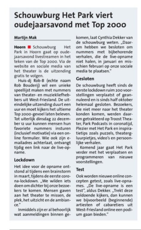 De laatste dag om je favo nummer in te sturen voor de Top 2000 vanuit Het Park. docs.google.com/forms/d/e/1FAI…