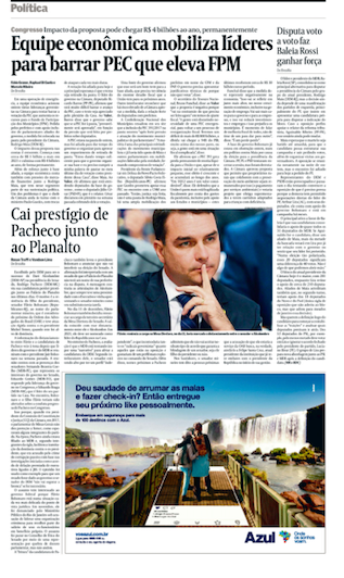 portalcnm's tweet photo. "A pressão dos prefeitos sobre os deputados será intensificada hoje", disse o presidente Aroldi. 💰 A afirmação sobre a #PEC391, que garante mais 1% de FPM, está nos jornais de hoje. Lembrando que "não está prevista nenhuma ajuda federal para as prefeituras em 2021". #Covid_19 https://t.co/C9hwjpxtu5