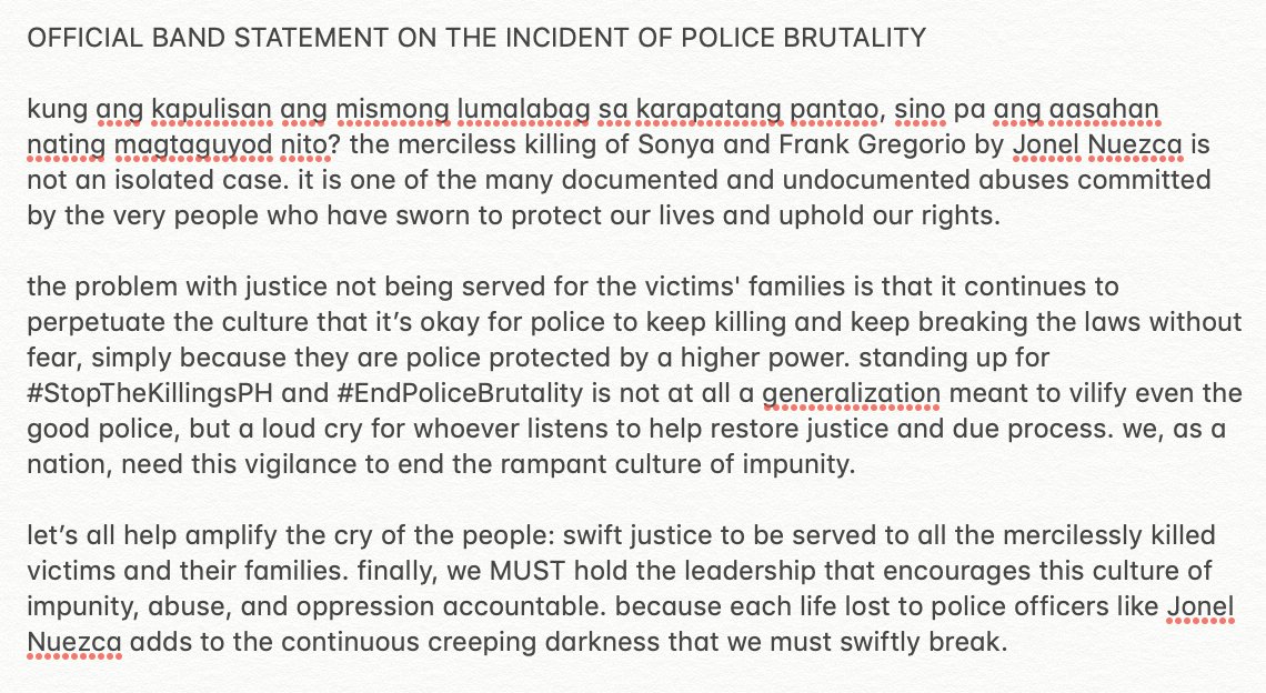 BenAndBenMusic's tweet photo. #StopTheKillingsPH #JusticeForGregorioFamily #EndPoliceBrutality we humbly ask you to read. thank you. https://t.co/7Gjqh1R3oS
