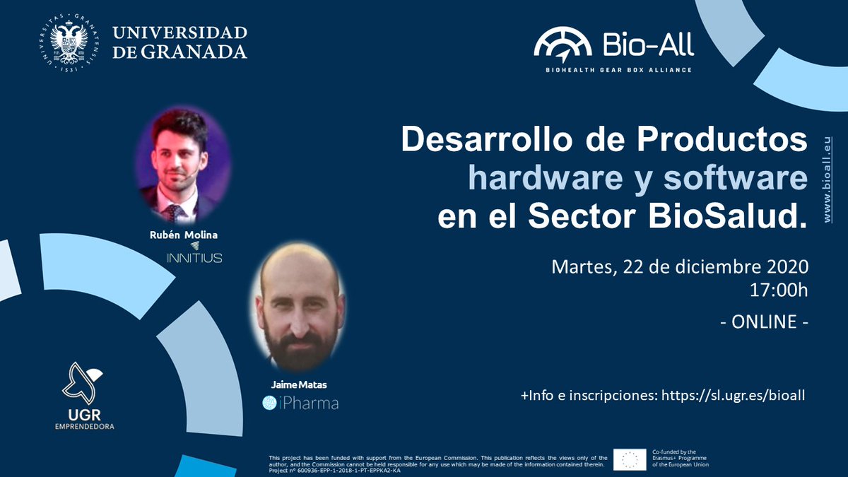 Último seminario del año en el #posgrado de #emprendimiento en #Biosalud de <a href="/BioAllGearbox/">Bio-All</a> 

👉Desarrollo de productos hardware y software en el Sector BioSalud
📅 Martes 22/12/2020
🕔 17h

Contaremos con <a href="/ARubenMolina/">Rubén Molina</a> y Jaime Matas

+Info e inscripciones:
ugremprendedora.ugr.es/masterbioall/d…