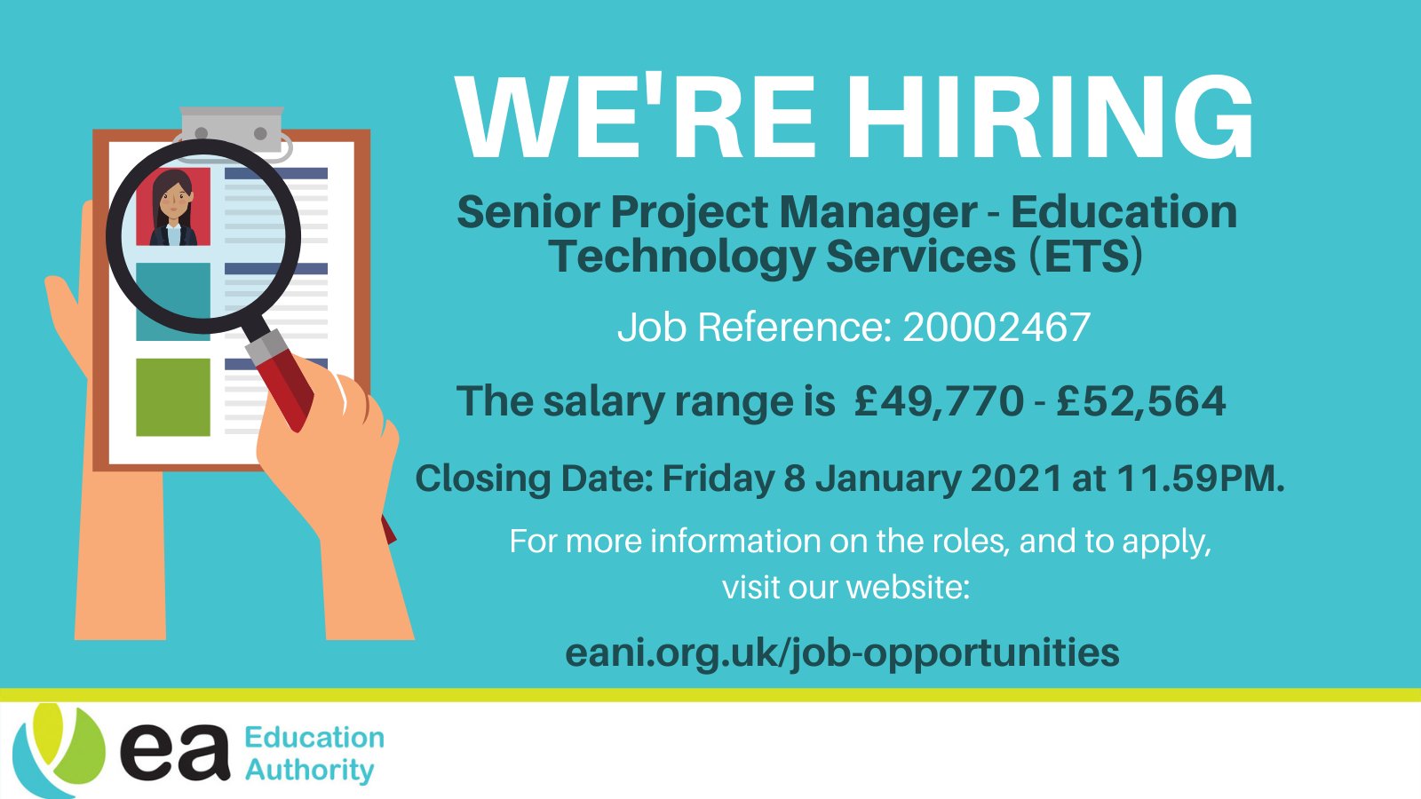 education-authority-on-twitter-we-are-recruiting-for-a-senior-project-manager-education-technology-services-ets-20002467-please-click-the-link-to-apply-https-t-co-psfgguzlbl-salary-range-is-49-770-52-564