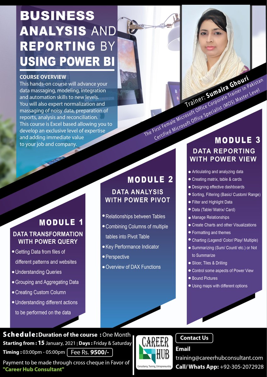 HubConsultant's tweet image. #organization #Professionals #Exceluser #Pharmaceutical #Training #jobseekers 
Master Your Skills with our upcoming training program
"Business Analysis & Reporting By Using Power BI" 
@Hamidurrehmaan @KarachiTika @nicvd_karachi