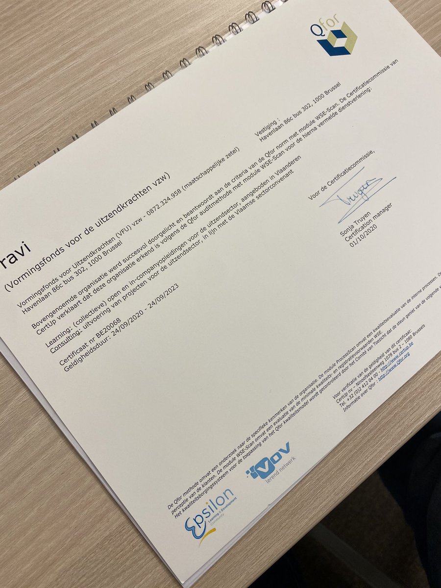 vanvin74's tweet image. Et voilà. Nu is het officieel. @Travi_Be  is erkend door Qfor WSE audit. #fier #kwaliteit #qfor
